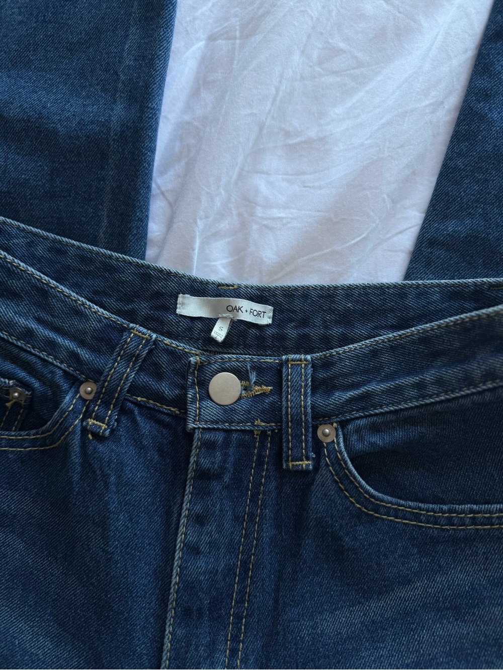 OAK + FORT Straight Leg Dark Blue Oversized High Rise Jeans size Small - Picture 5 of 7
